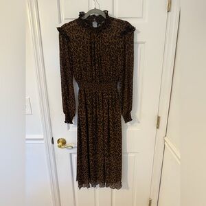 Zara Women’s Animal Print Long Sleeve Elastic Waist Midi Dress Size XS